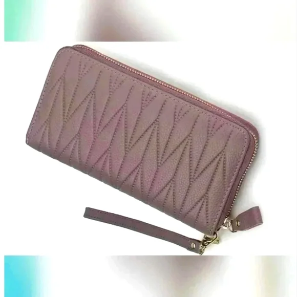 Genuine Leather Womens Wallet Card Holder Large Wristlet Clutch (Purple) NWOT - Picture 1 of 11